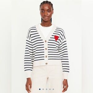 NWT | Old Navy Size S | SoSift Valentine Print Cardigan Sweater | Navy Stripes